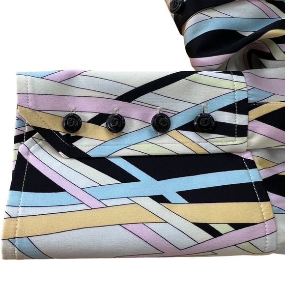 Vintage  St. John Silk Multi‎ Color Abstract Striped Mod Dagger Collar Blouse 12 - Picture 10 of 10